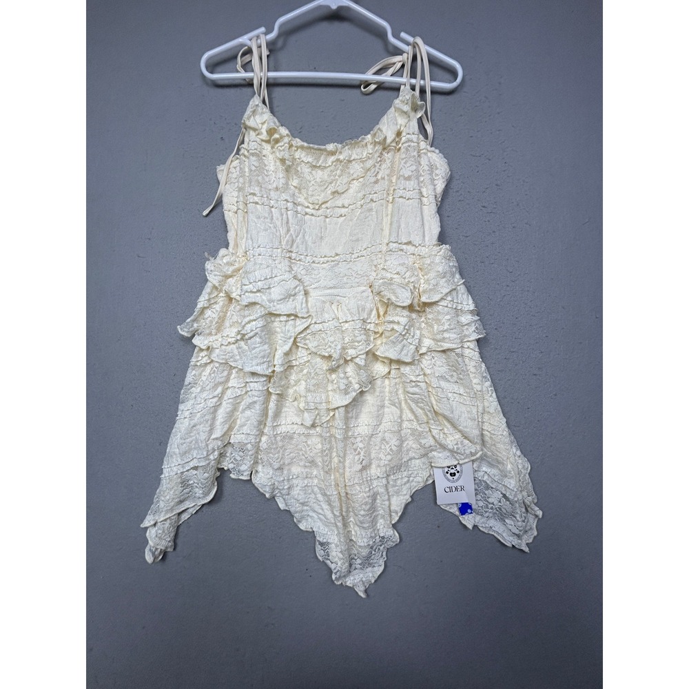 Cider Tiered Ruffle Lace Handkerchief Hem Polyamide Spandex Beige Womens Large